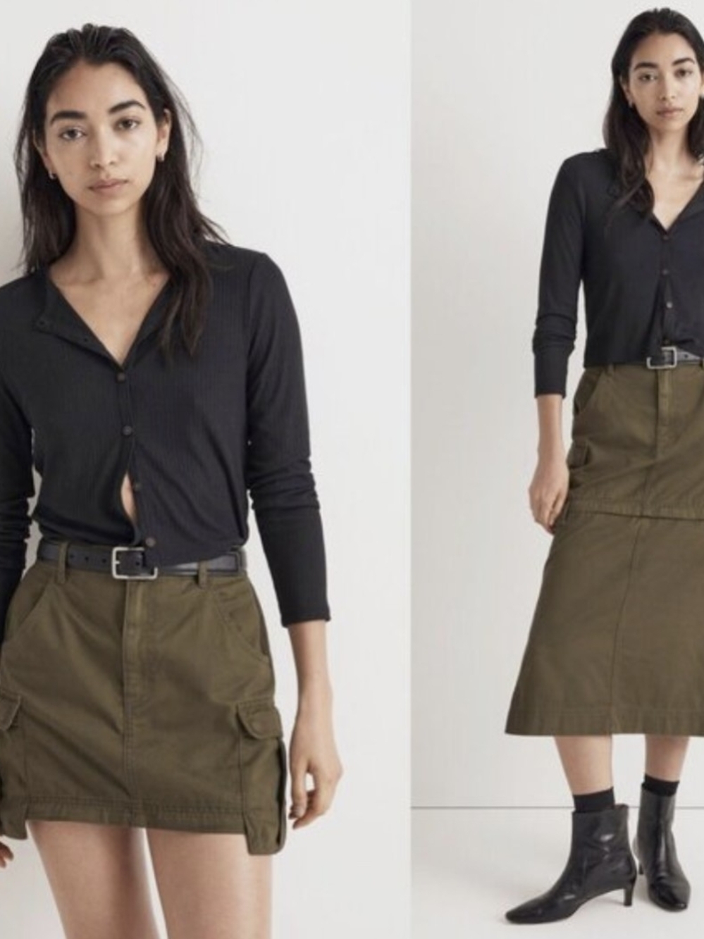 Madewell Olive Utility Skirt Skirt - Women's Small Cargo Style Zip Off Pockets